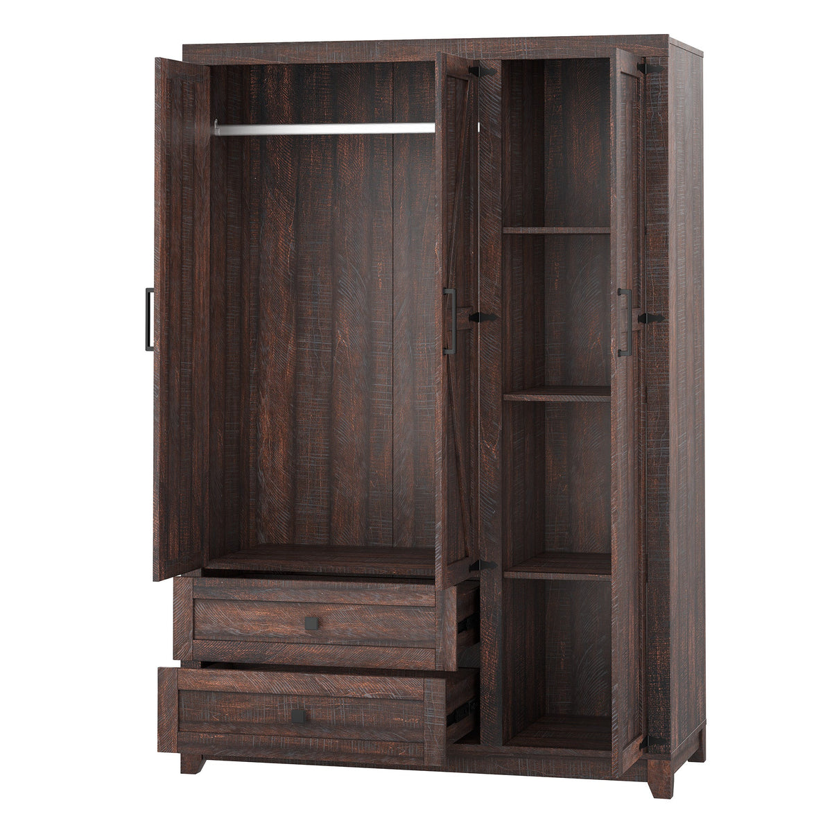 Barn 3 Door Farmhouse Wardrobe Closet-Brown