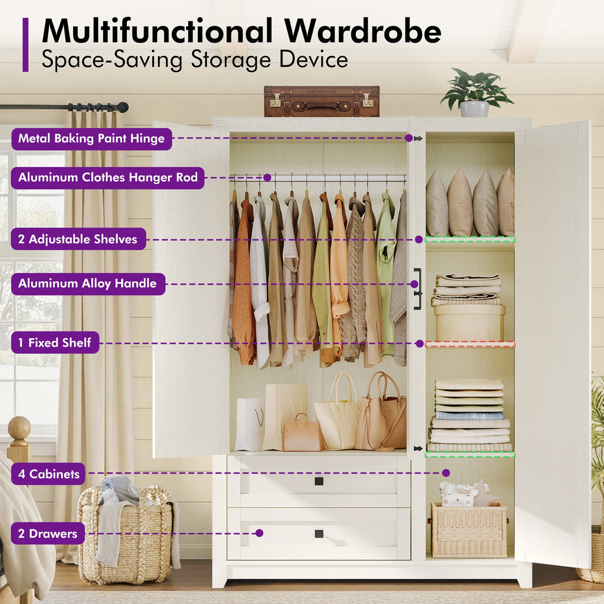 Barn 3 Door Farmhouse Wardrobe Closet-White