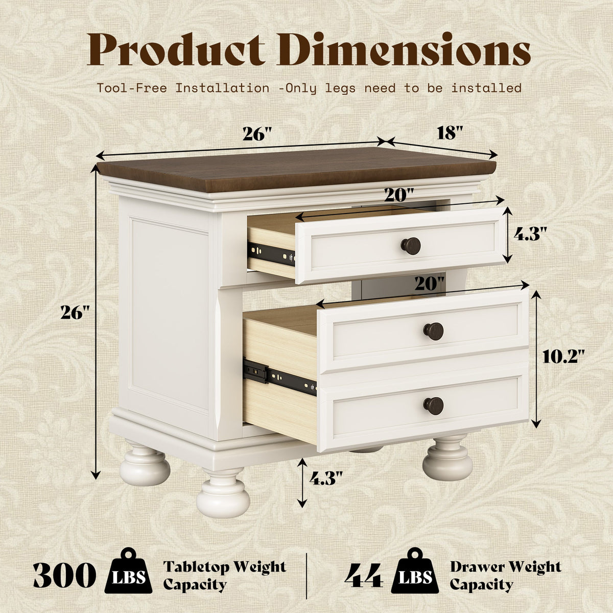 Bobbin Solid Wood Nightstand Amerlife White