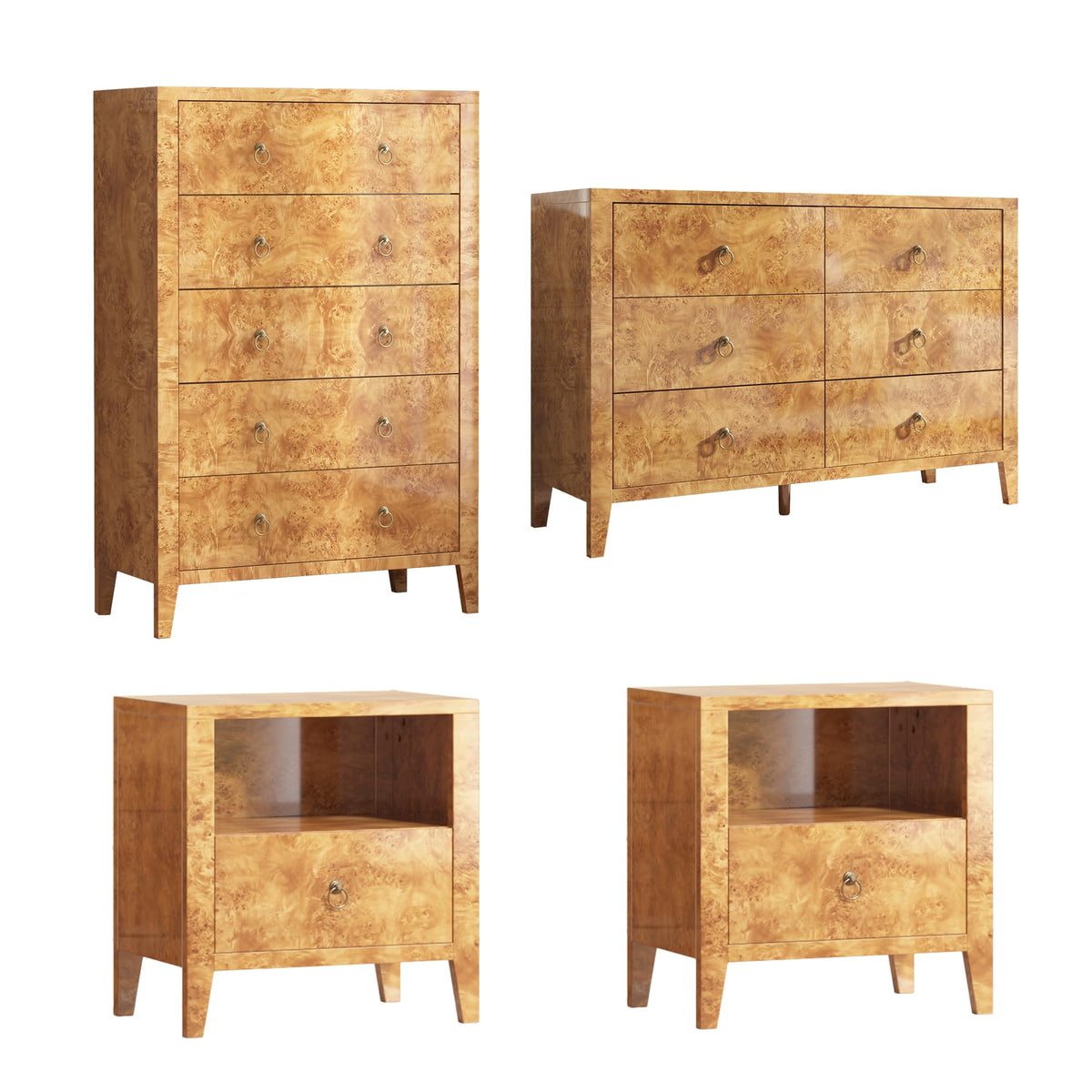 Burl High Gloss Bedroom Set Amerlife Yellow
