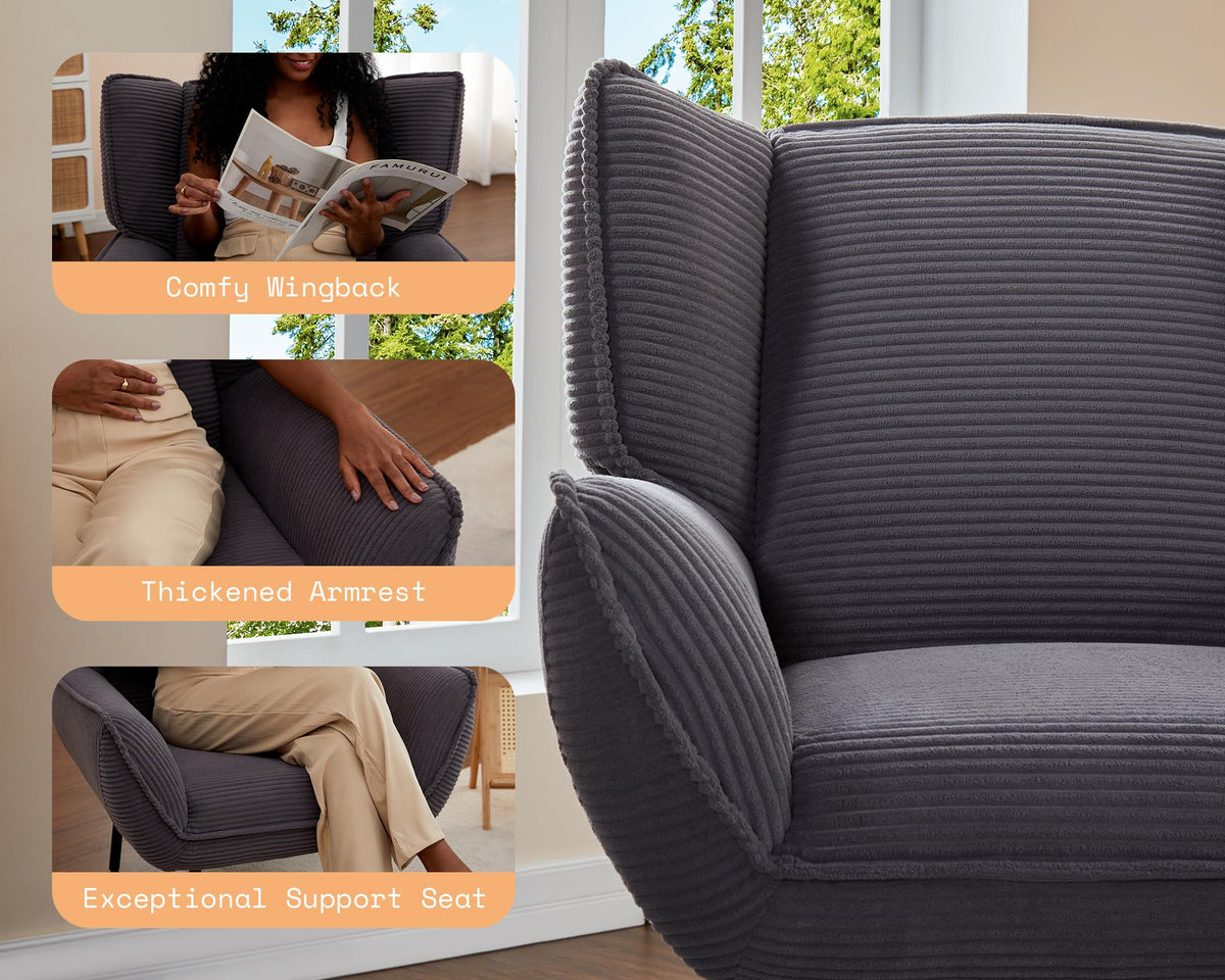 Accent Wingback Corduroy Chair Amerlife set of 2 / Grey