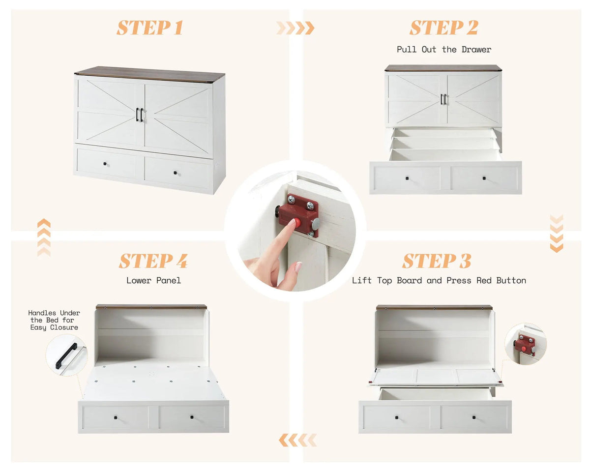 Colton Foldable Murphy Bed Amerlife Queen / Rustic White