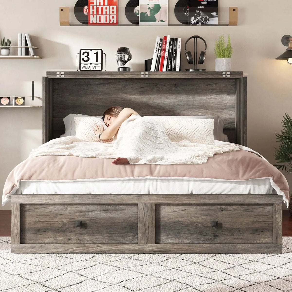 Colton Foldable Murphy Bed Amerlife Queen / Rustic Grey