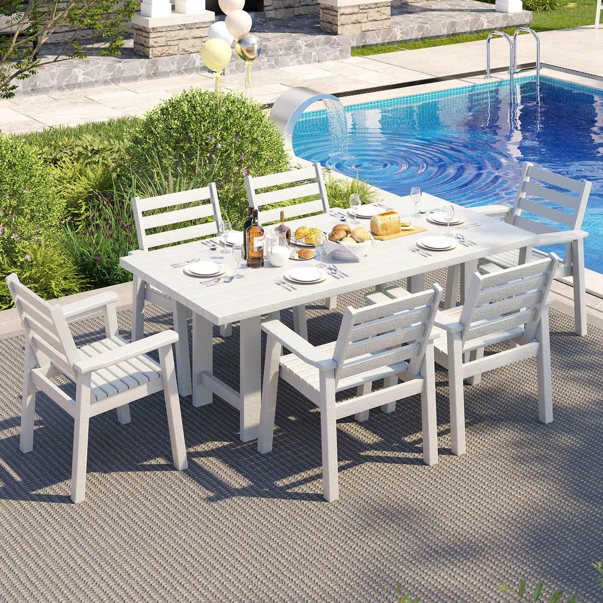 Beverly 7-Piece Outdoor Dining Table Set - White
