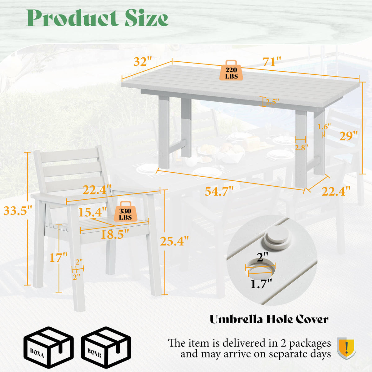 Beverly 7-Piece Outdoor Dining Table Set - White