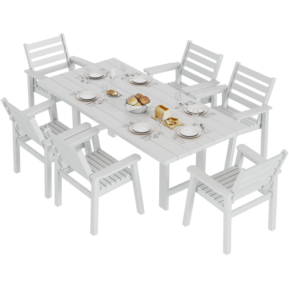 Beverly 7-Piece Outdoor Dining Table Set - White