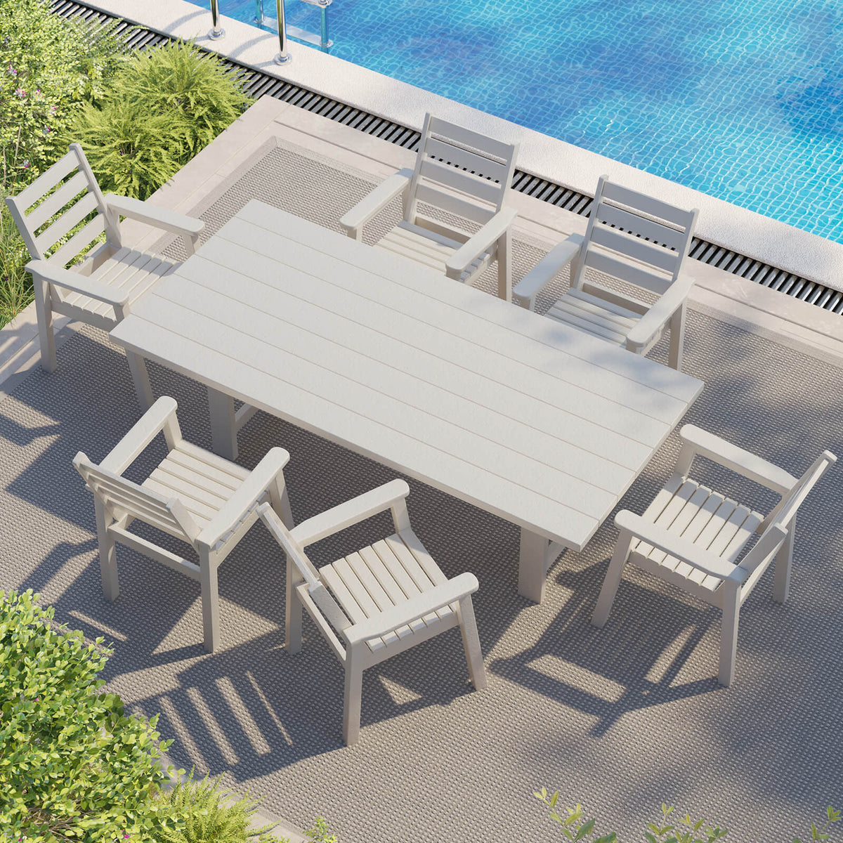 Beverly 7-Piece Outdoor Dining Table Set - White