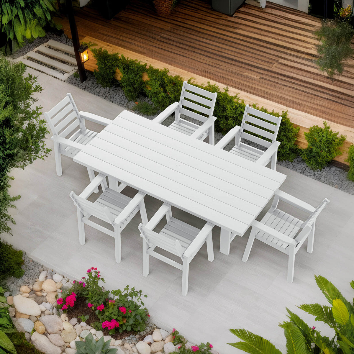 Beverly 7-Piece Outdoor Dining Table Set - White