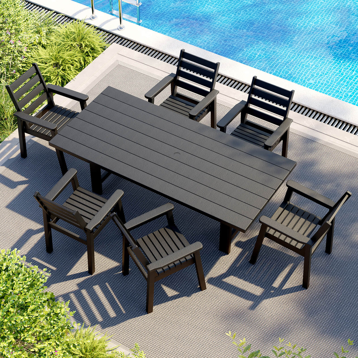 Beverly 7-Piece Outdoor Dining Table Set - Black