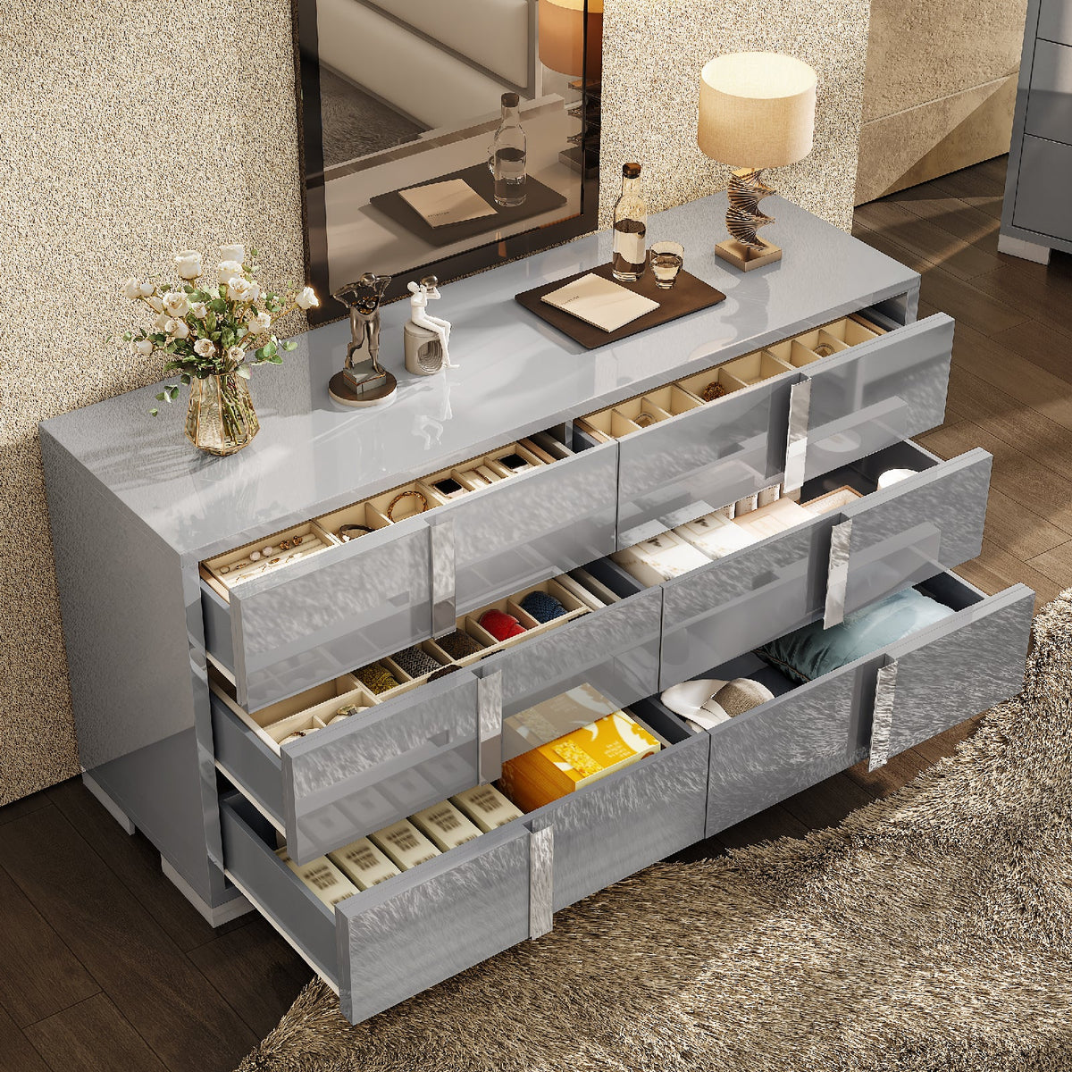 Lena 6-Drawers Dresser - Grey