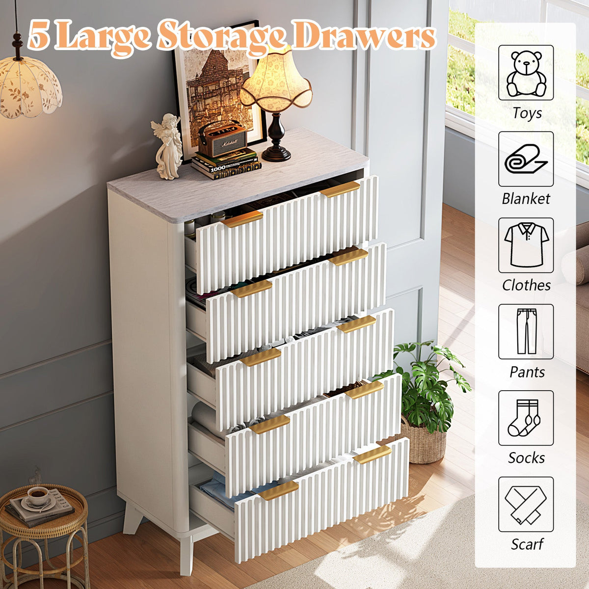 Cropredy 5-Drawers Dresser - White