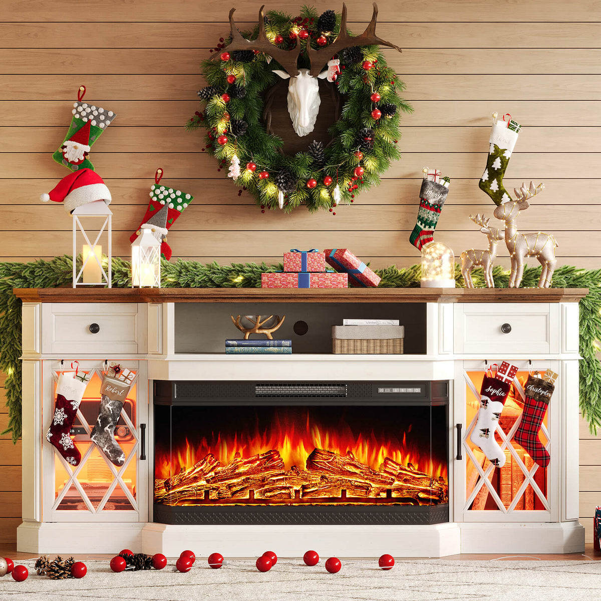 Weston 70" Bevel Fireplace TV Stand - Antique White