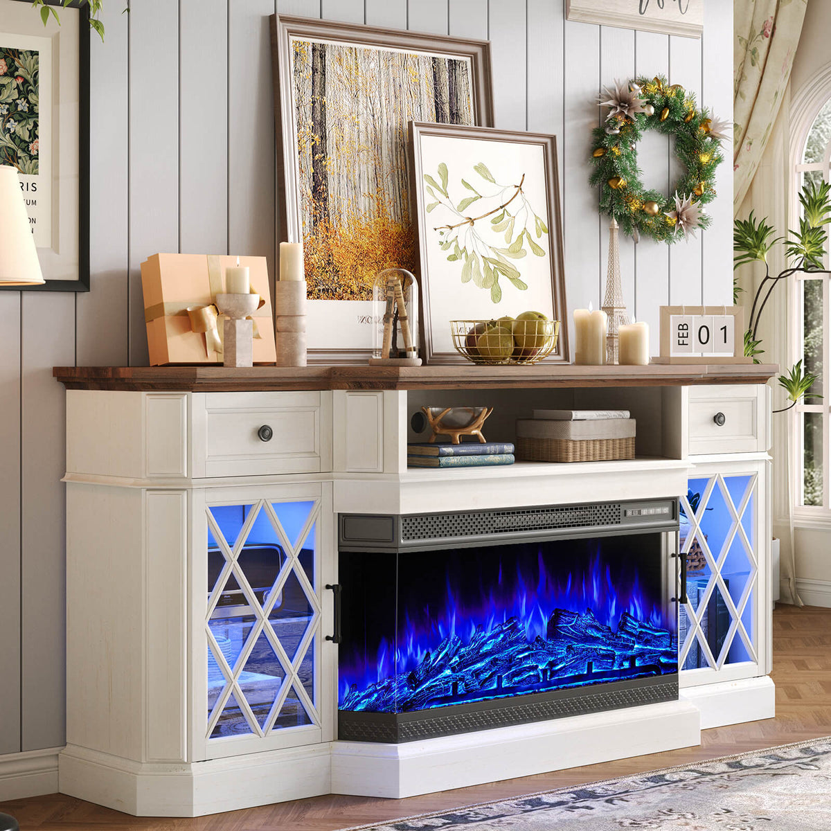 Weston 70" Bevel Fireplace TV Stand - Antique White