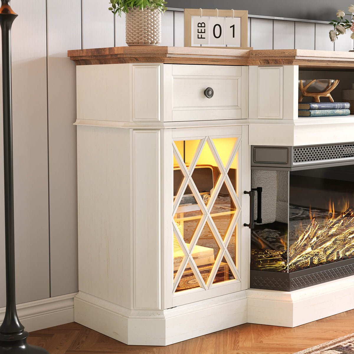 Weston 70" Bevel Fireplace TV Stand - Antique White