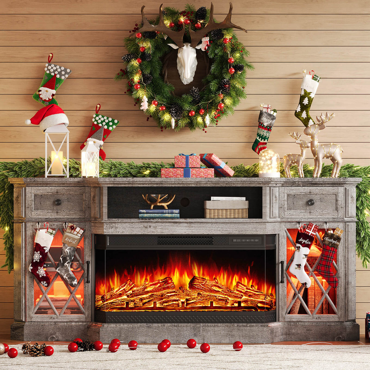 Weston 70" Bevel Fireplace TV Stand - Light Gray