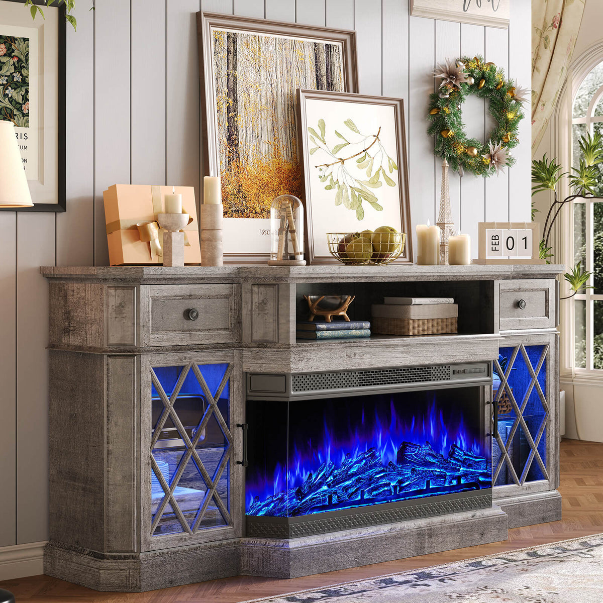 Weston 70" Bevel Fireplace TV Stand - Light Gray