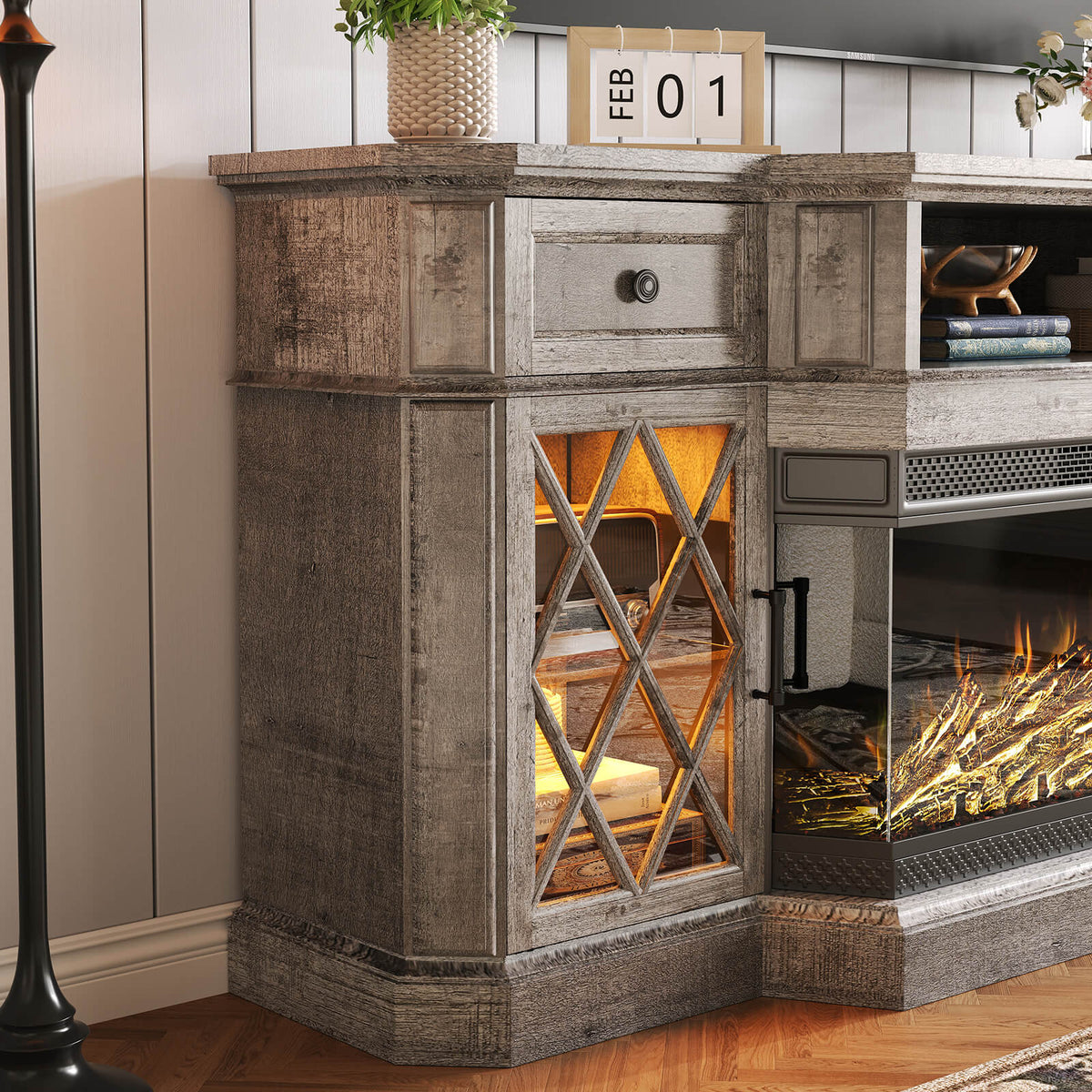 Weston 70" Bevel Fireplace TV Stand - Light Gray