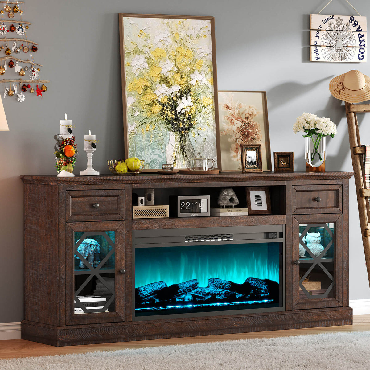 Liviana 70" Fireplace TV Stand - Espresso