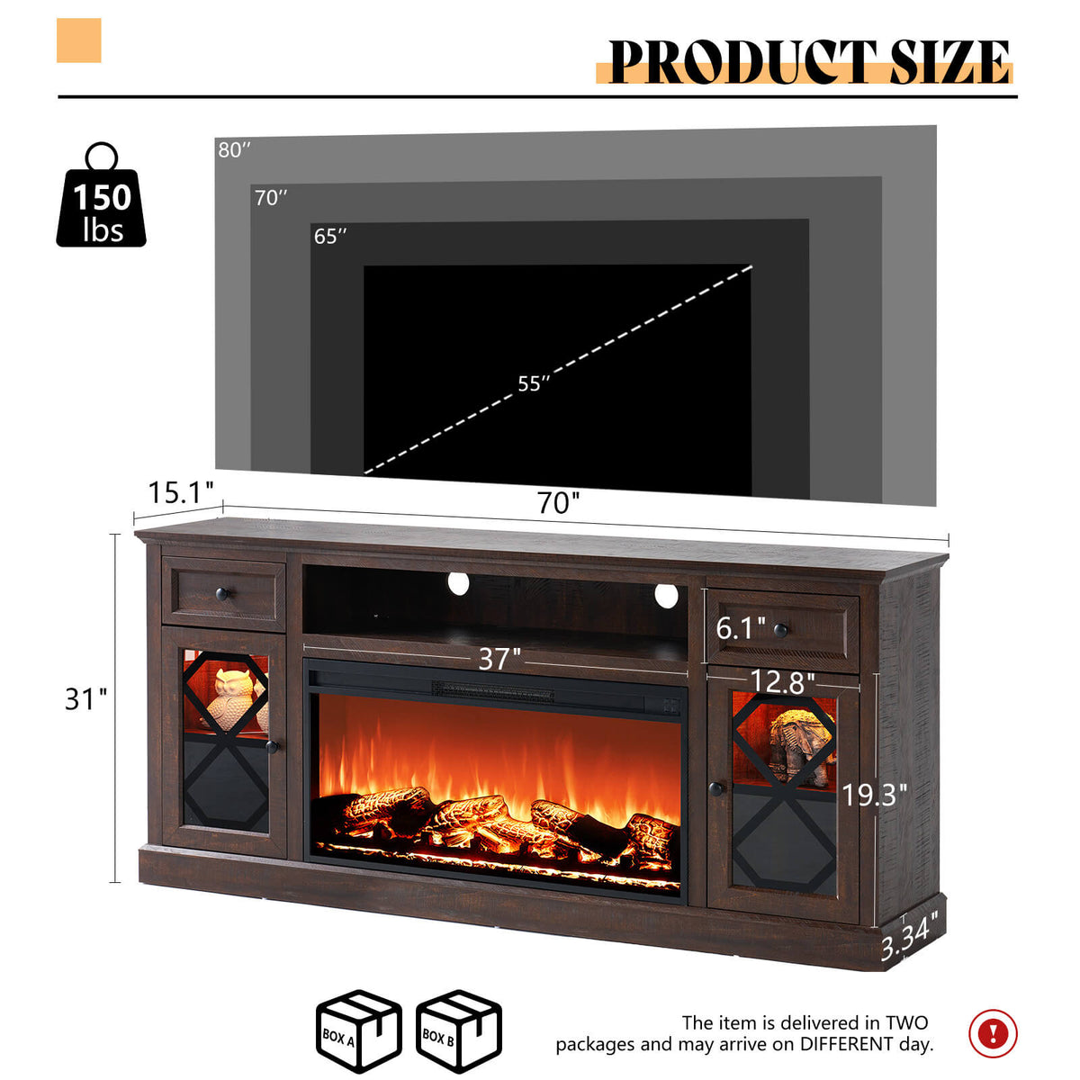 Liviana 70" Fireplace TV Stand - Espresso