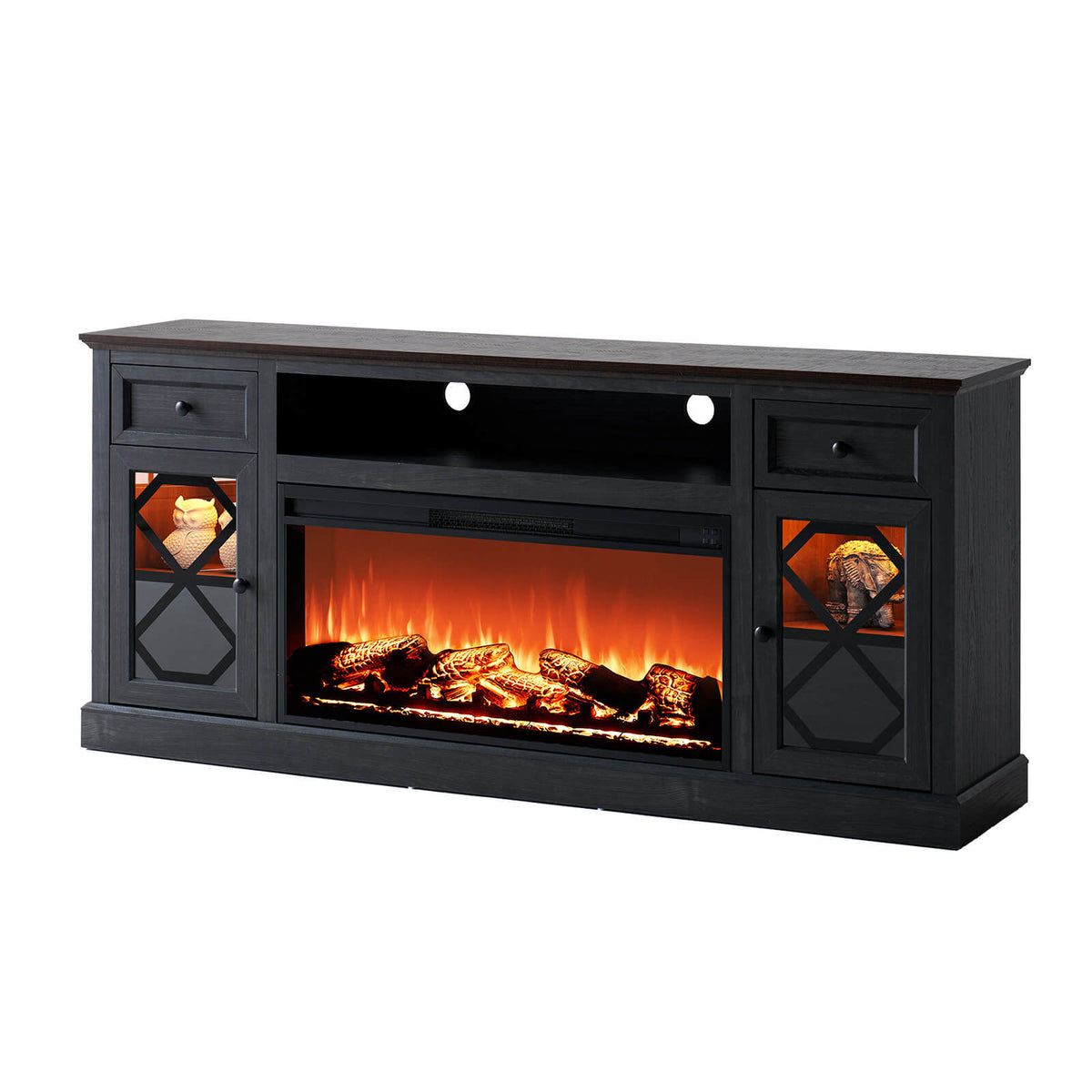 Liviana 70" Fireplace TV Stand - Espresso & Drak Grey