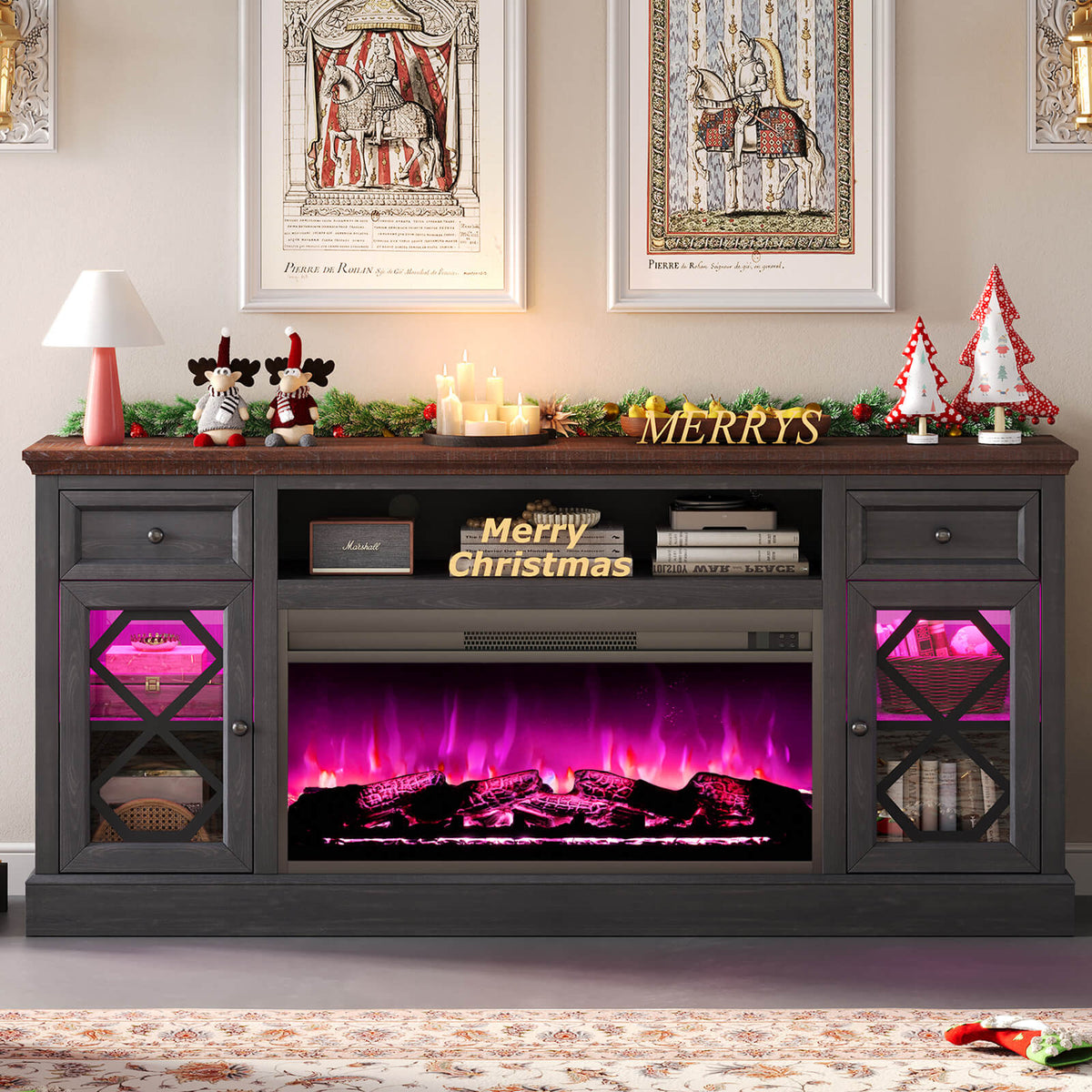 Liviana 70" Fireplace TV Stand - Espresso & Drak Grey