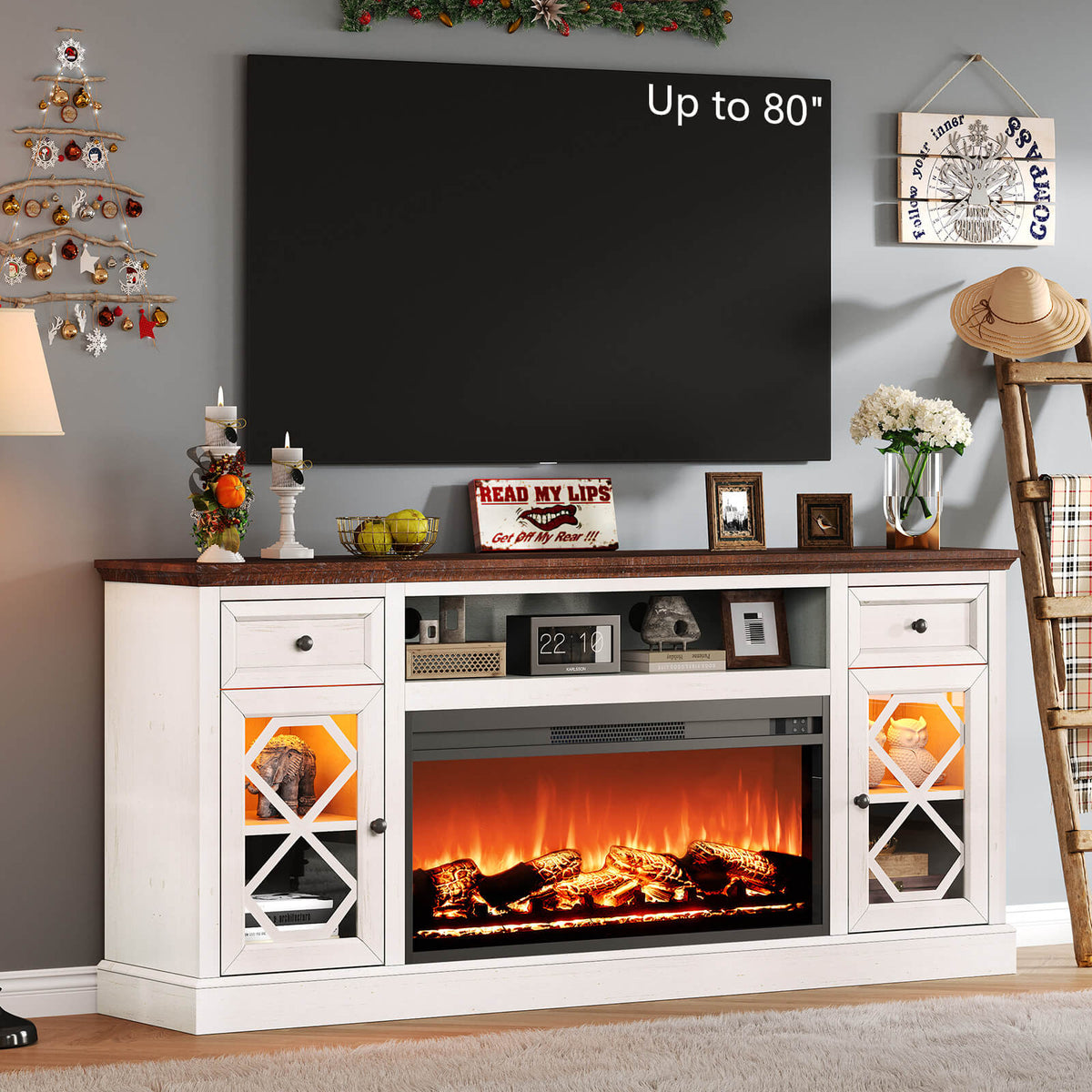 Liviana 70" Fireplace TV Stand - Espresso & White