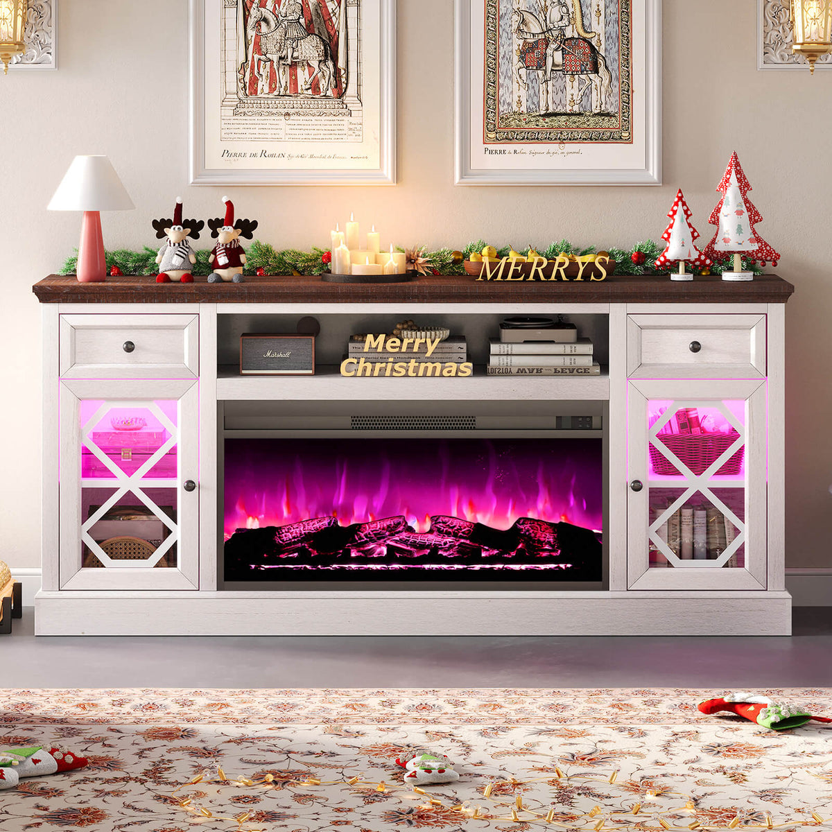 Liviana 70" Fireplace TV Stand - Espresso & White