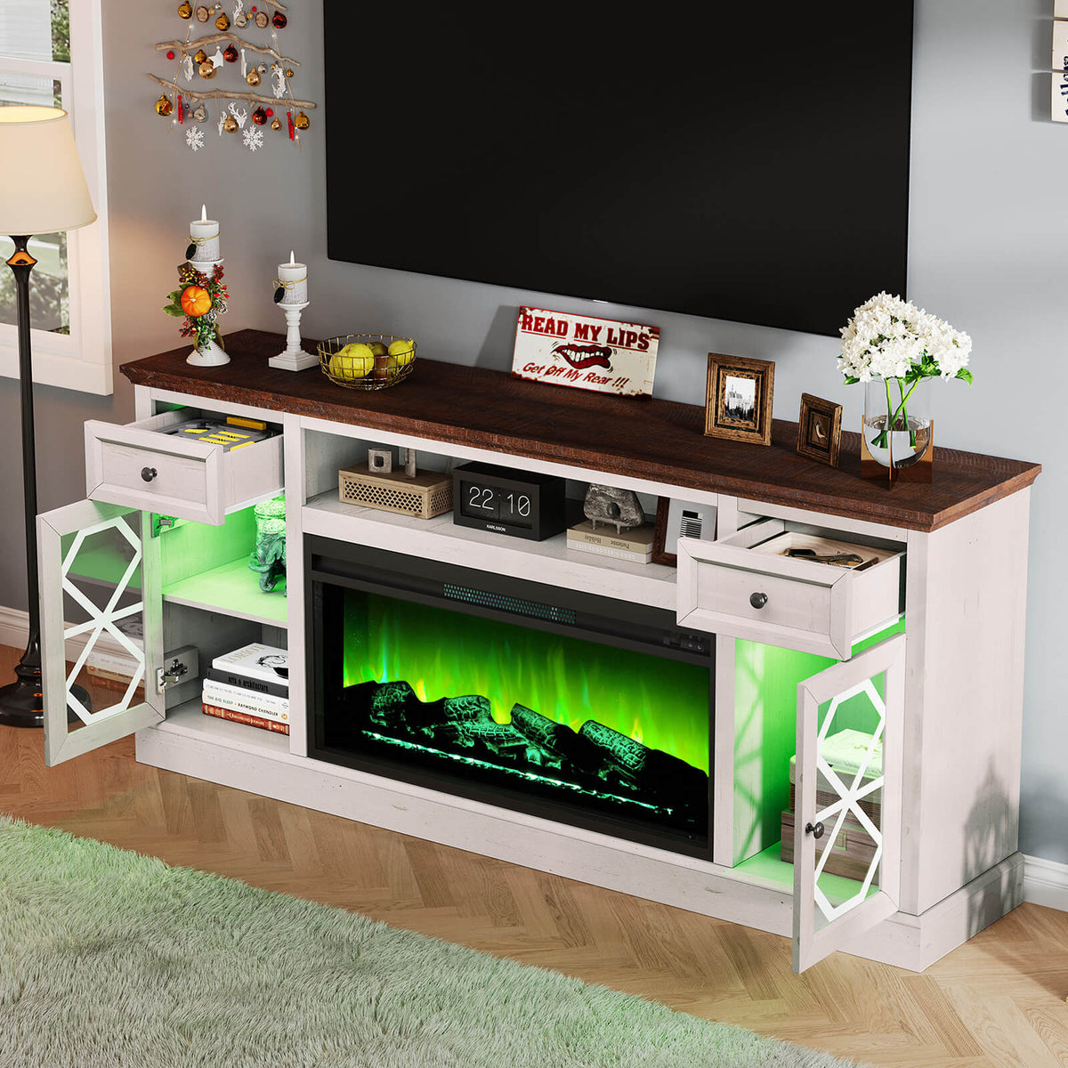 Liviana 70" Fireplace TV Stand - Espresso & White