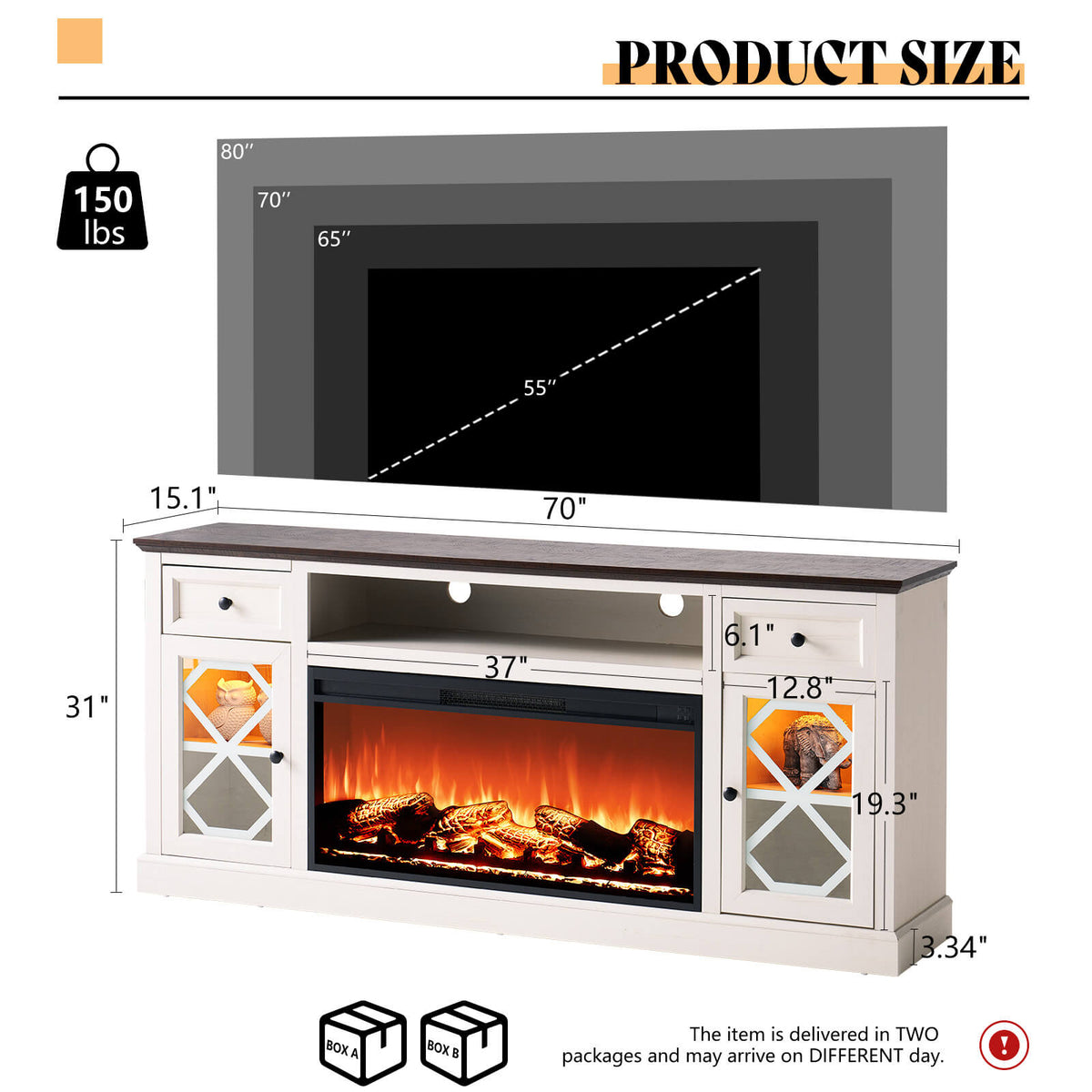 Liviana 70" Fireplace TV Stand - Espresso & White