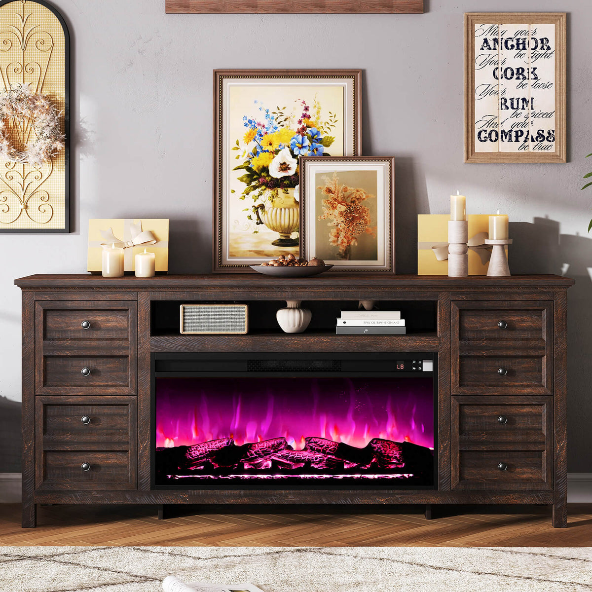 Shipston 70" Fireplace TV Stand - Espresso