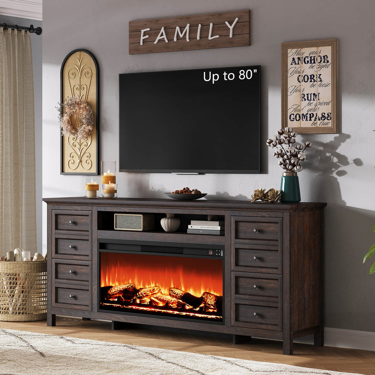 Shipston 70" Fireplace TV Stand - Espresso