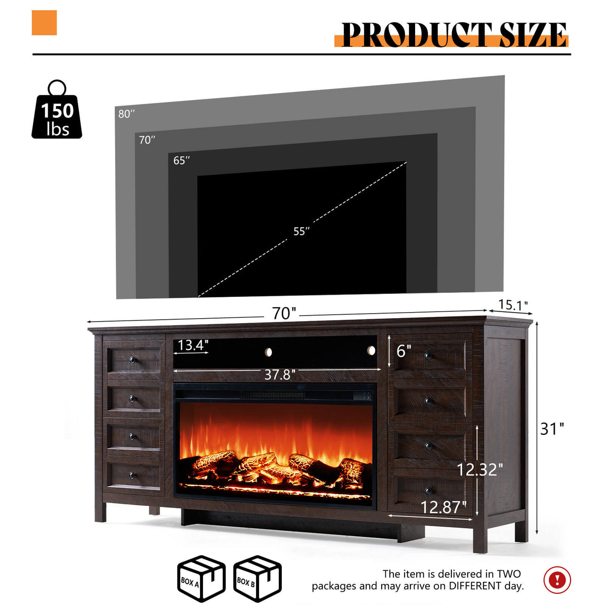 Shipston 70" Fireplace TV Stand - Espresso