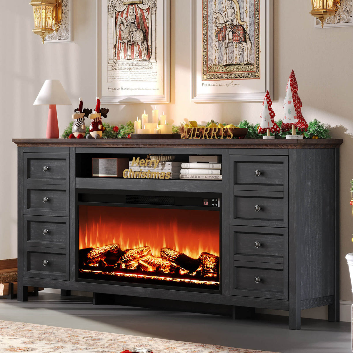 Shipston 70" Fireplace TV Stand - Espresso & Dark Gray