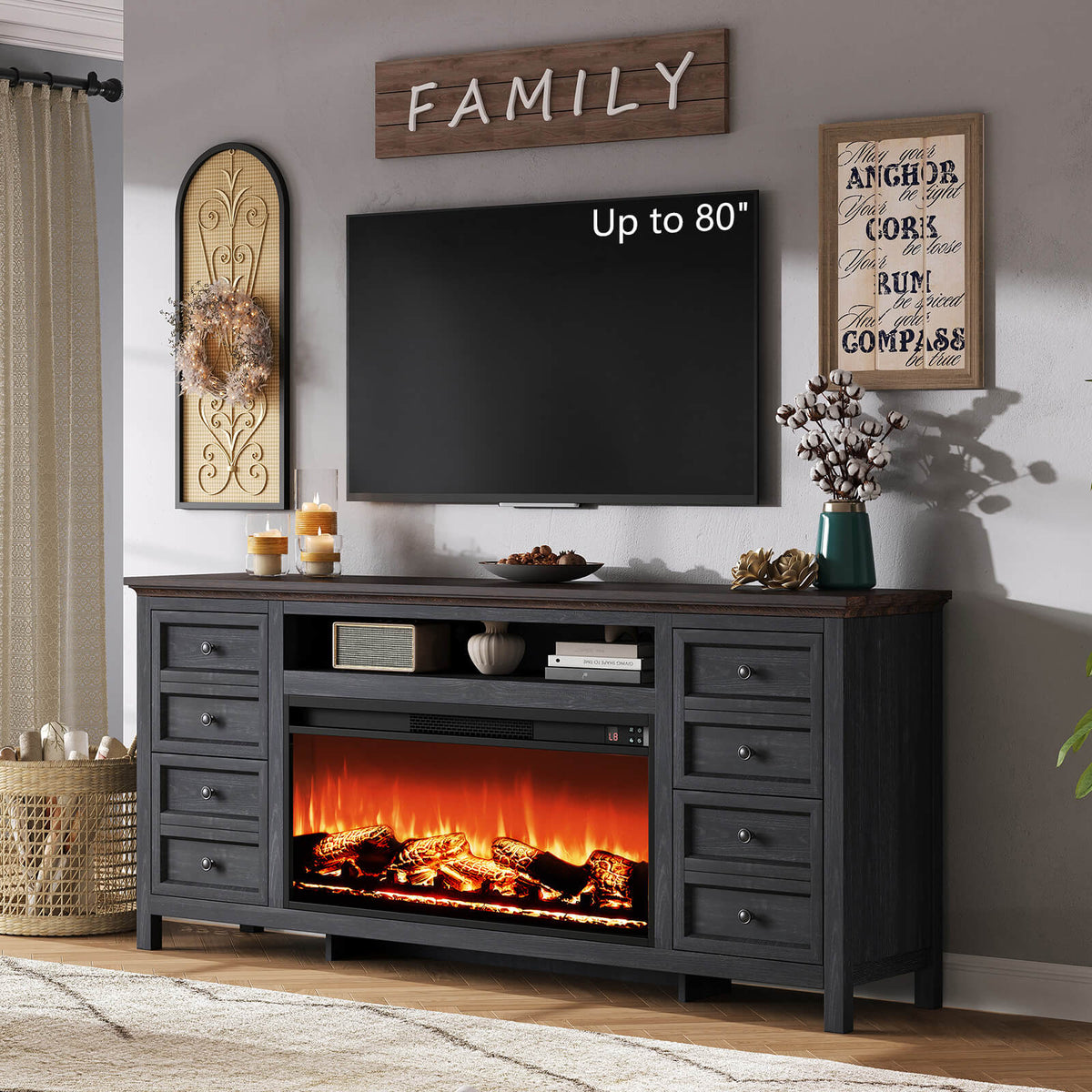 Shipston 70" Fireplace TV Stand - Espresso & Dark Gray