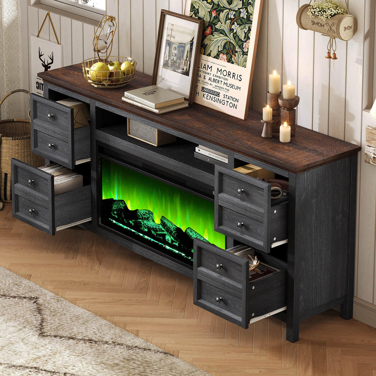 Shipston 70" Fireplace TV Stand - Espresso & Dark Gray