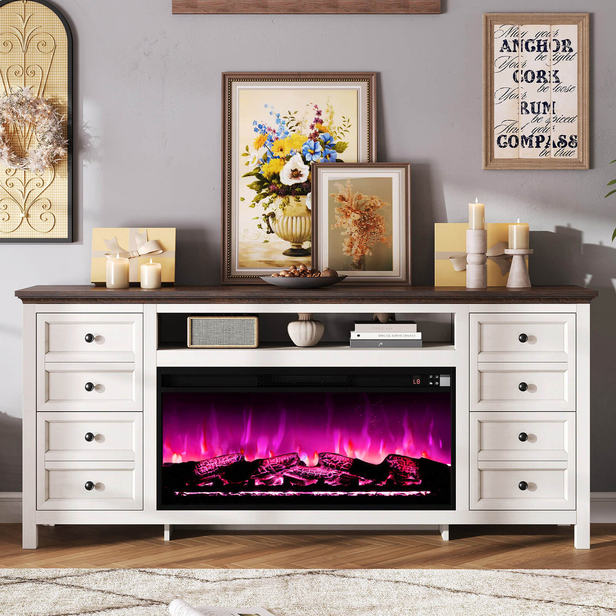 Shipston 70" Fireplace TV Stand - Espresso & white