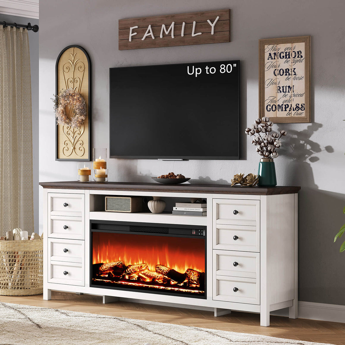 Shipston 70" Fireplace TV Stand - Espresso & white