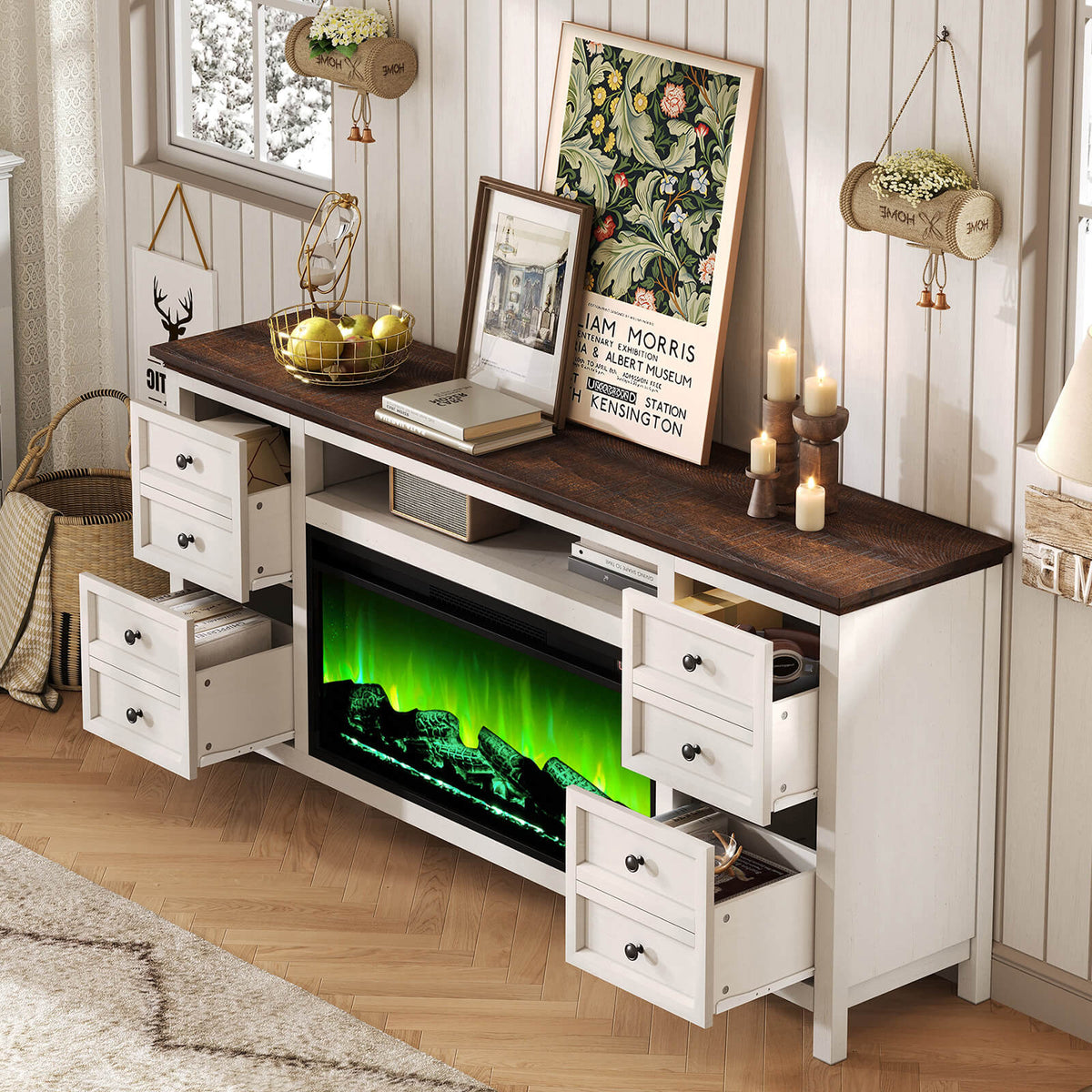 Shipston 70" Fireplace TV Stand - Espresso & white