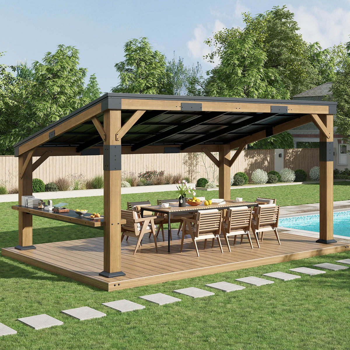 Bayshore Sloped Roof Gazebo with Bar Shelf - 10x14ft