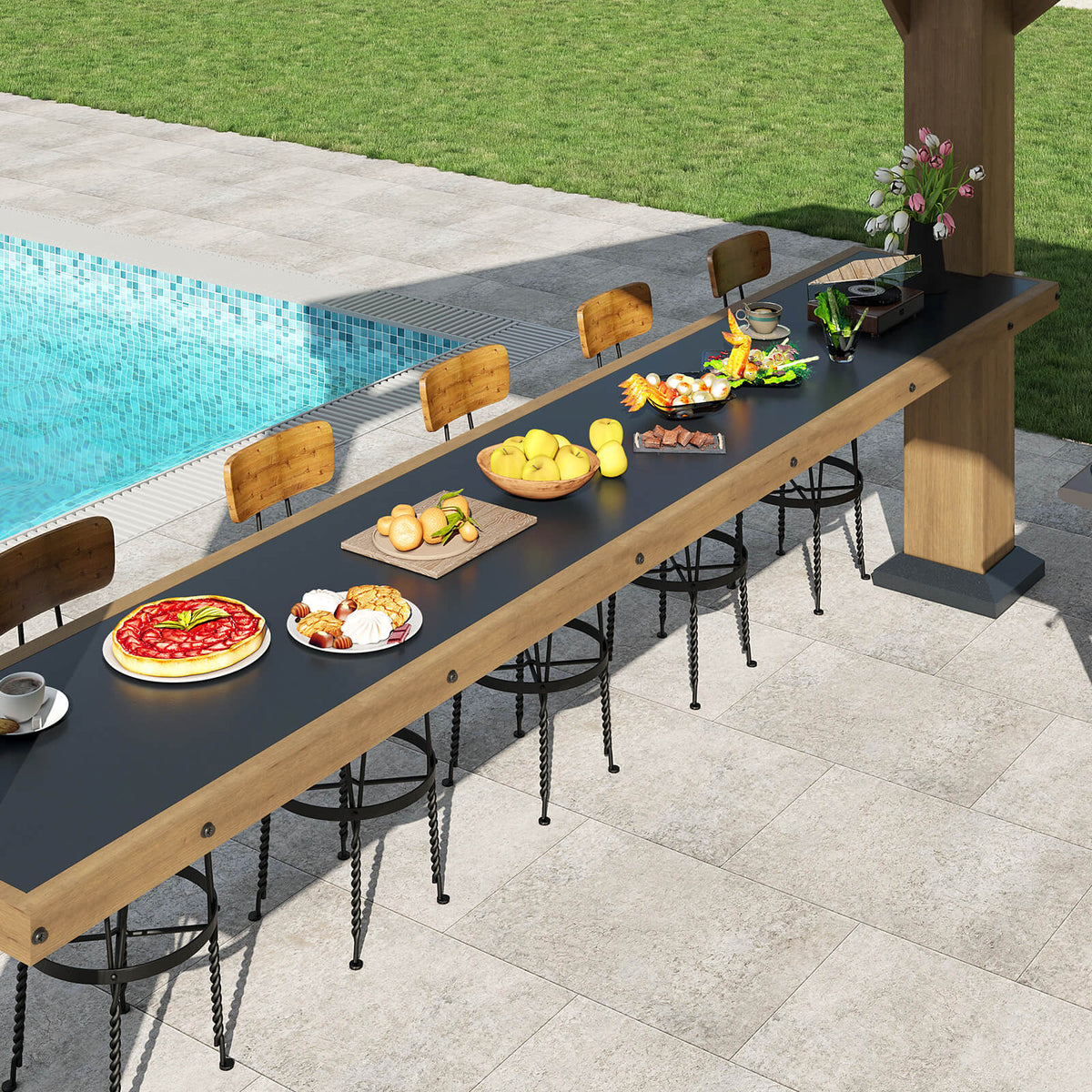 Bayshore Sloped Roof Gazebo with Bar Shelf - 10x14ft