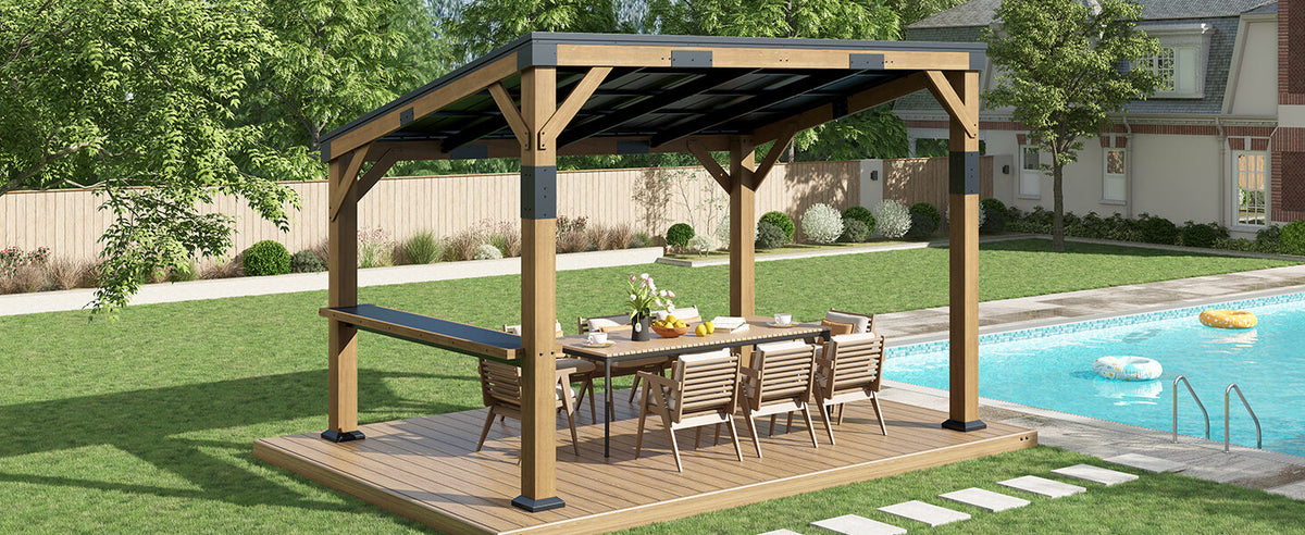 Bayshore Sloped Roof Gazebo with Bar Shelf - 10x14ft