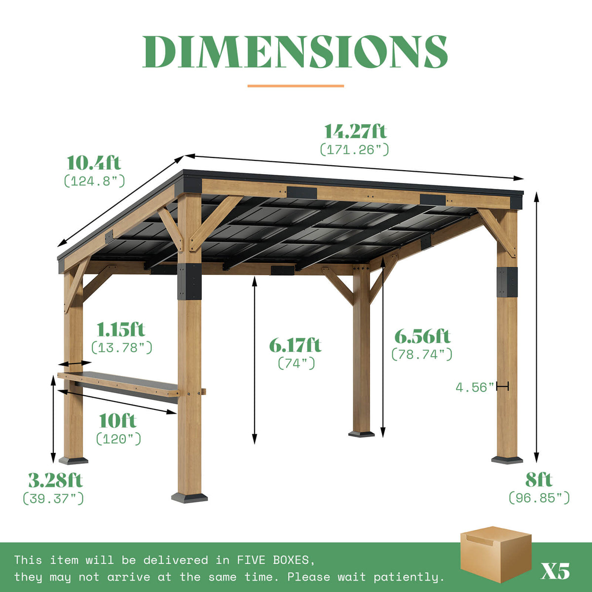 Bayshore Sloped Roof Gazebo with Bar Shelf - 10x14ft