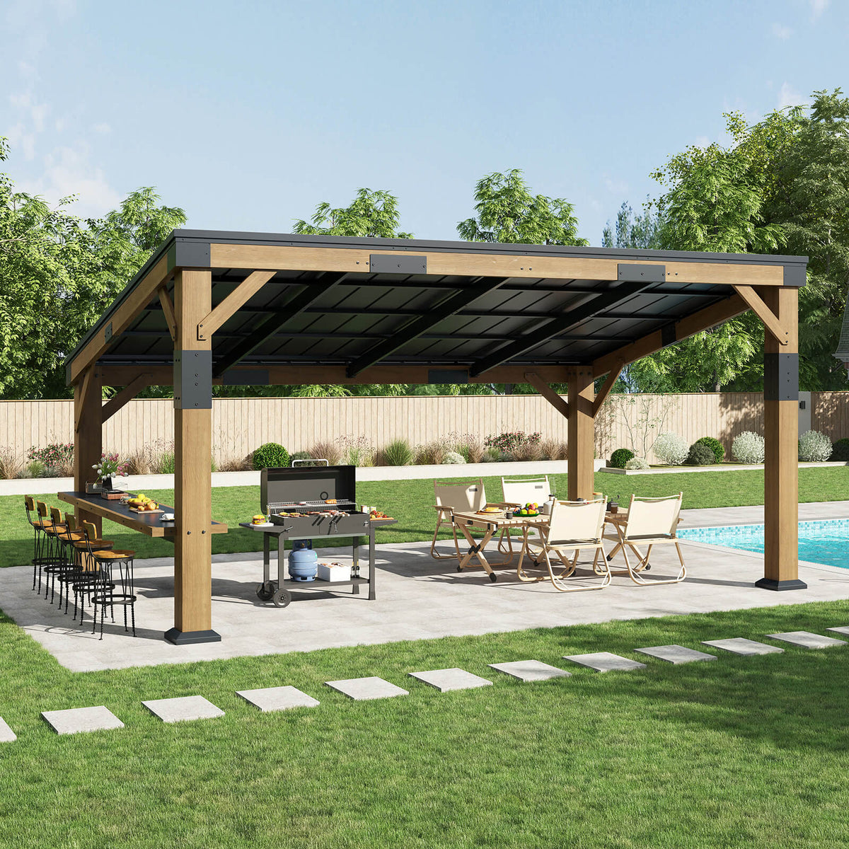 Bayshore Sloped Roof Gazebo with Bar Shelf - 10x14ft