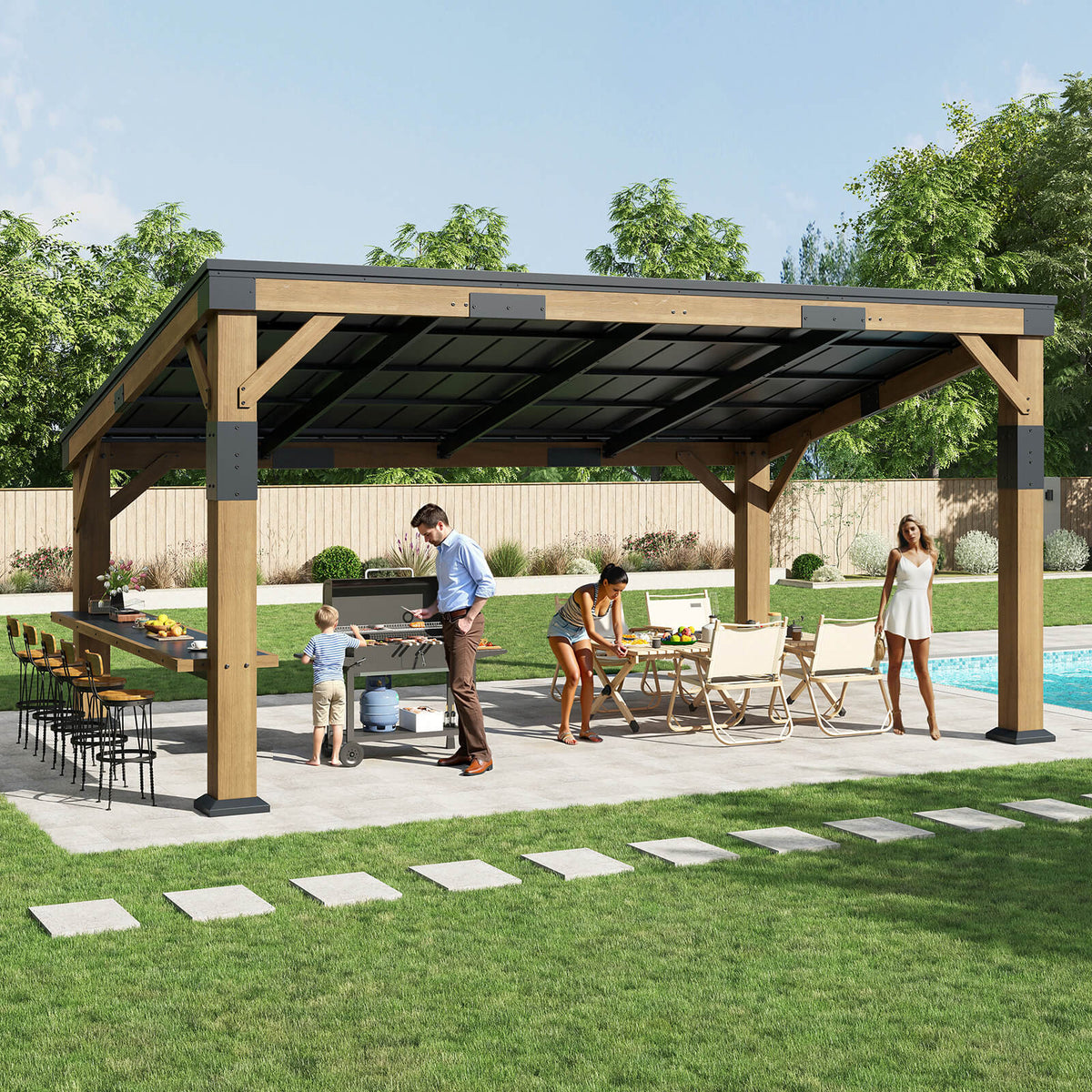 Bayshore Sloped Roof Gazebo with Bar Shelf - 10x14ft