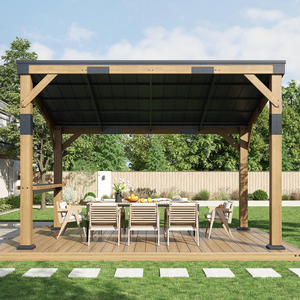 Bayshore Sloped Roof Gazebo with Bar Shelf - 10x14ft