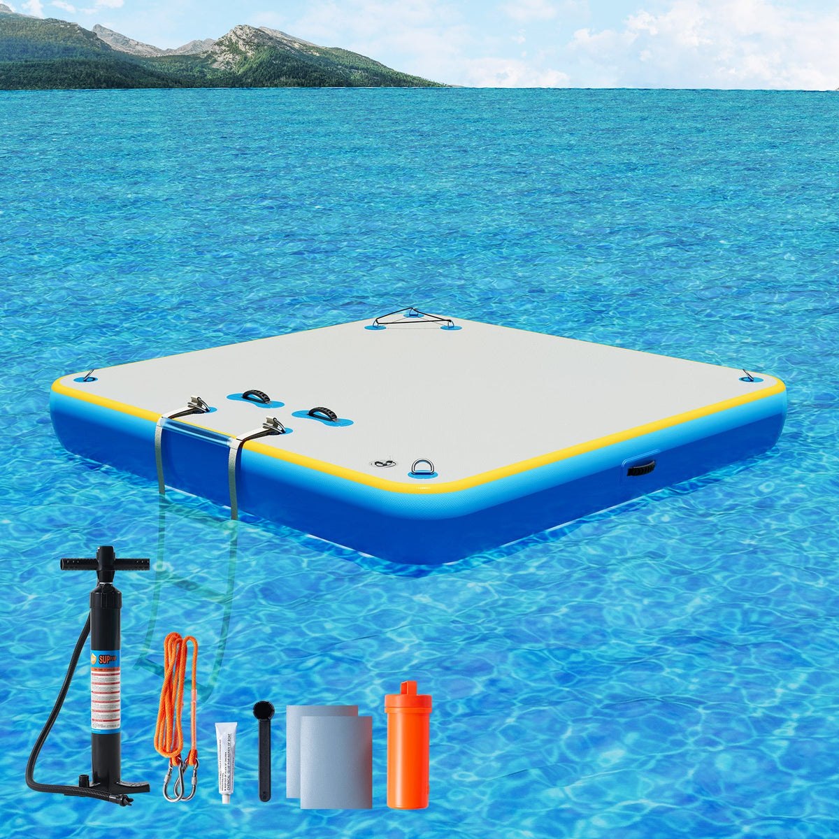 Ploov Inflatable Floating Dock - Regular / 6x6 FT / Blue & White