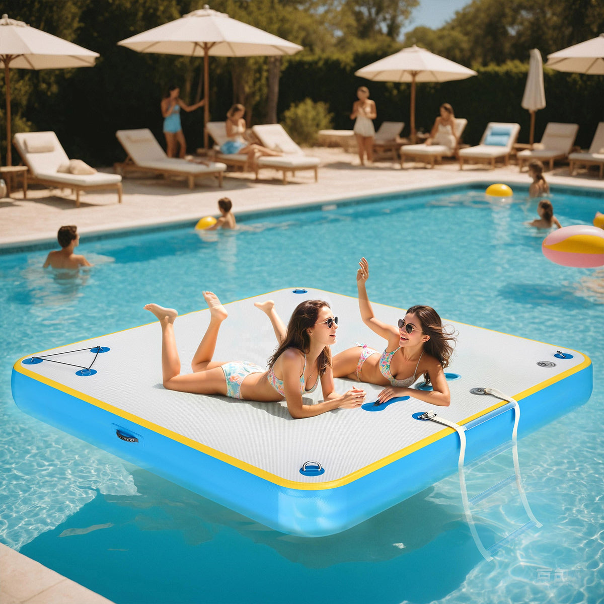 Ploov Inflatable Floating Dock - Regular / 6x6 FT / Blue & White