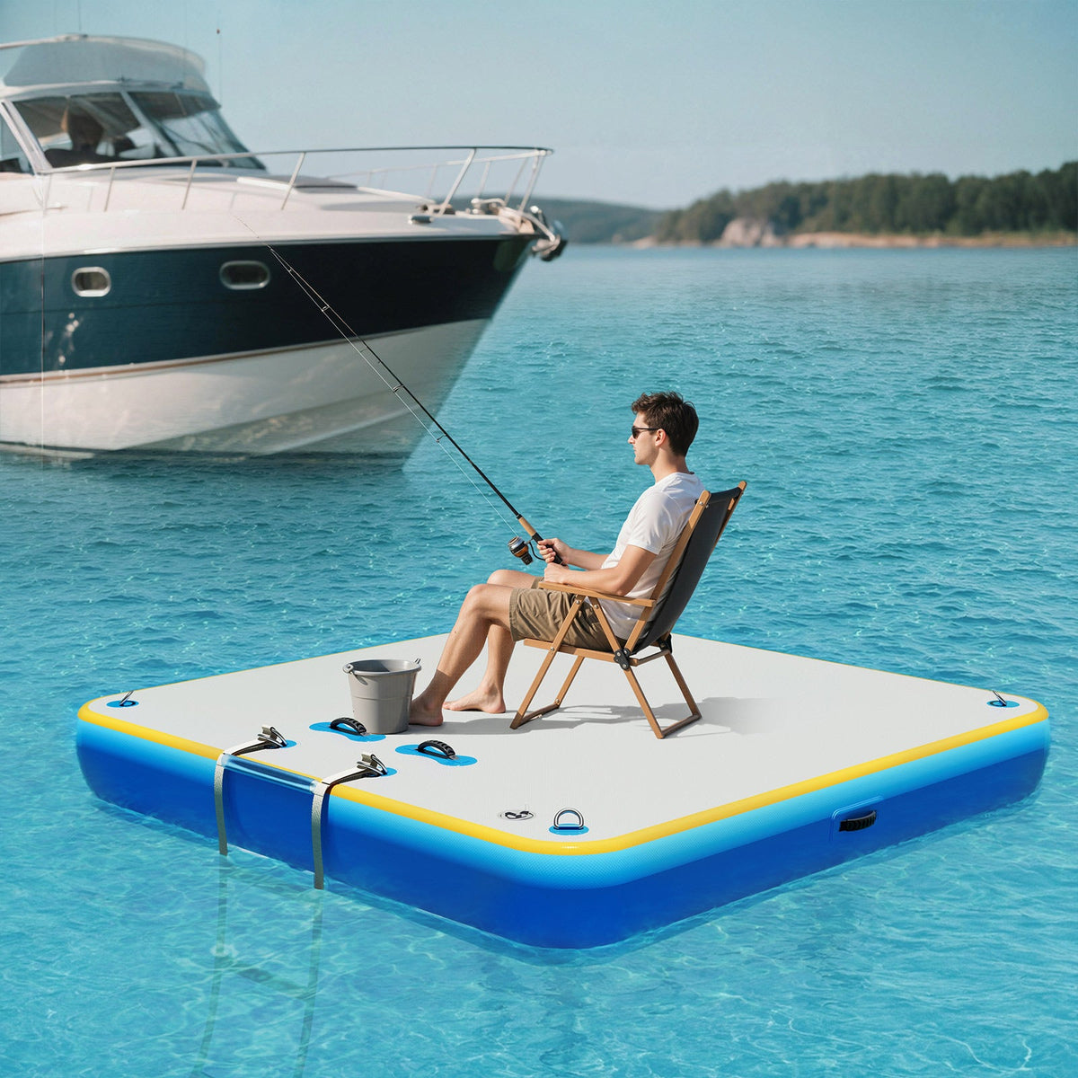 Ploov Inflatable Floating Dock - Regular / 6x6 FT / Blue & White