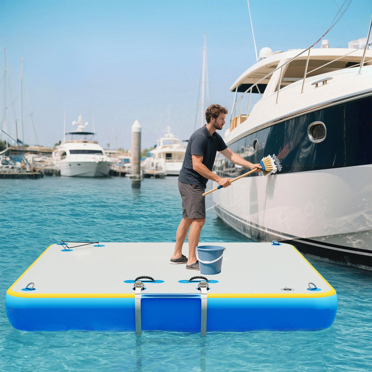 Ploov Inflatable Floating Dock - Regular / 6x6 FT / Blue & White