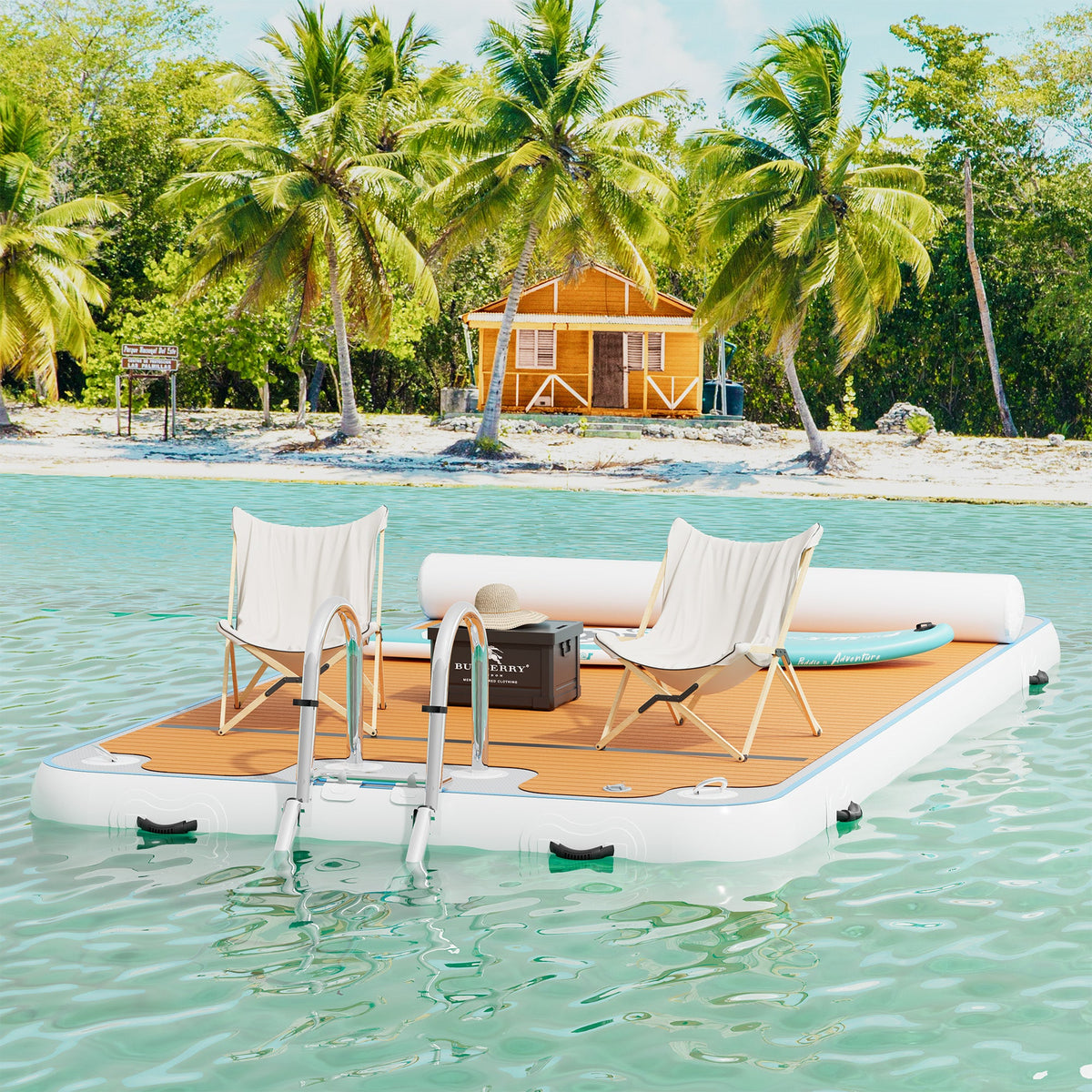 Ploov Inflatable Floating Dock - EVA Surface / 12x6 FT / Brown